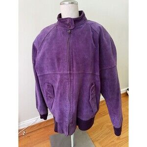 Starting Point Womens Purple Split Pig Skin Leather Bomber Jacket Vintage Size M